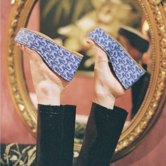 Sooki La La The Rocky La La Clear Slip On Blue Logo Platform Wedge Sandals - Picture 4 of 16